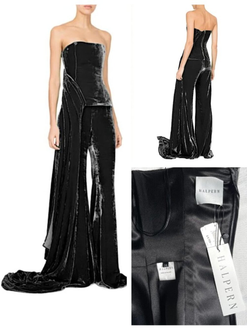NWT Halpern Asymmetric Draped Velvet Bustier Top